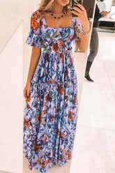 Maxikleid mit Blumenmuster und kurzem Arm